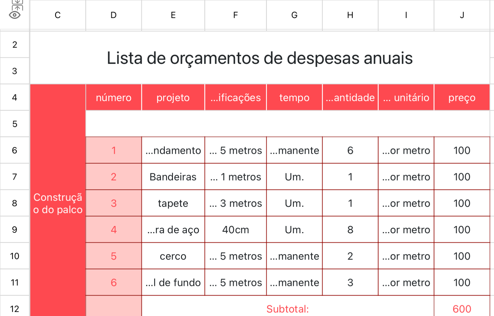 Lista de orçamentos de reuniões anuais 1